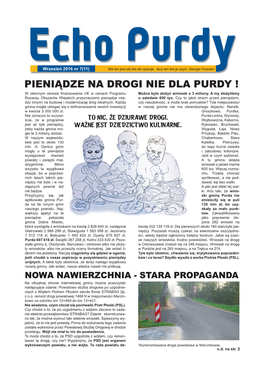 PIENIĄDZE NA DROGI NIE DLA PURDY ! W Obecnym Okresie Finansowania UE W Ramach Programu Można Było Złożyć Wniosek O 3 Miliony