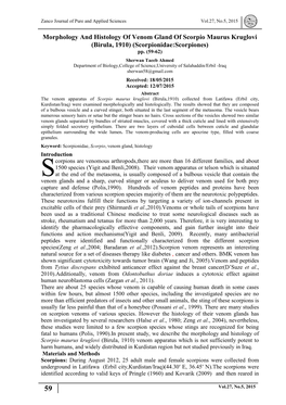 Morphology and Histology of Venom Gland of Scorpio Maurus Kruglovi (Birula, 1910) (Scorpionidae:Scorpiones) Pp