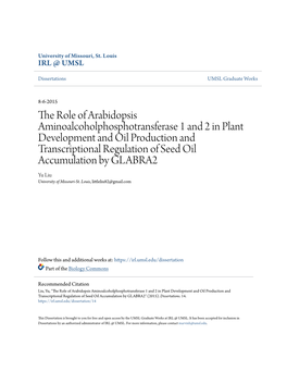 The Role of Arabidopsis Aminoalcoholphosphotransferase 1