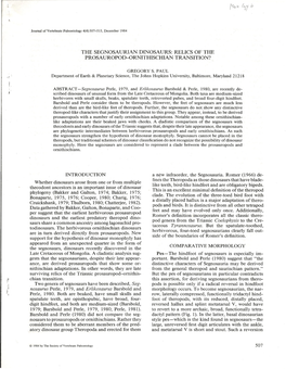 The Segnosaurian Dinosaurs: Relics of the Prosauropod-Ornithischian Transition?