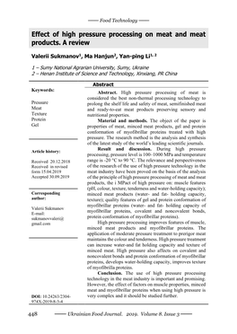 Effect of High Pressure Processing on Meat and Meat Products. a Review