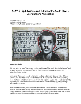 SLAV-S 363: Literature and Culture of the South Slavs I: Literature and Nationalism