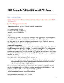 2020 Colorado Political Climate (CPC) Survey