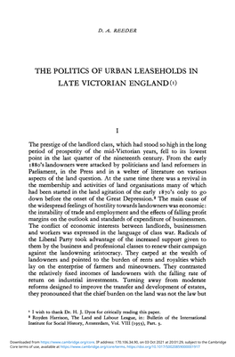 The Politics of Urban Leaseholds in Late Victorian England (0
