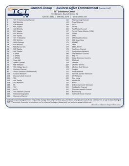 Channel Lineup — Business Offi Ce Entertainment (Numerical)