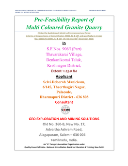 Pre-Feasibility Report of Multi Coloured Granite Quarry