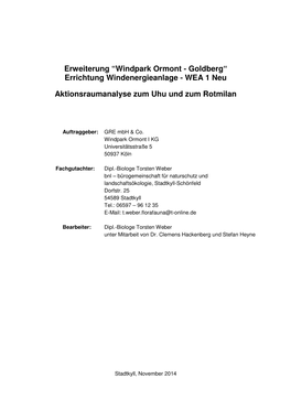 “Windpark Ormont - Goldberg“ Errichtung Windenergieanlage - WEA 1 Neu