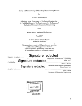 Signature Redacted Department of Mechanical Engineering June, 2017 Certified By: Signature Redacted