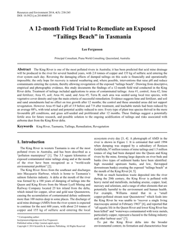 King River, Tasmania, Tailings, Remediation, Revegetation