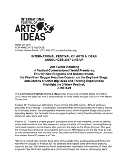 International Festival of Arts & Ideas Announces 2017