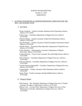 SCHOOL BOARD MEETING October 27, 2020 ADDENDUM