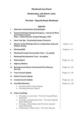 Agenda Document for Minehead Area Panel, 11/03/2020 18:30