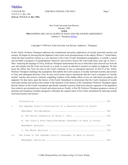 STOPPING the USUAL SUSPECTS: RACE and the FOURTH AMENDMENT Anthony C