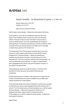 Iannis Xenakis - in Memoriam (Cyprus, 3-5 Nov 11)