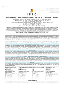 Infrastructure Development Finance Company Limited (“Idfc”, the “Company” Or the “Issuer”) and an Offer for Sale of 283,600,000 Equity Shares of Rs