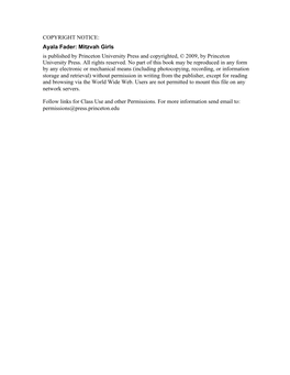 COPYRIGHT NOTICE: Ayala Fader: Mitzvah Girls Is Published by Princeton University Press and Copyrighted, © 2009, by Princeton University Press