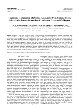 Taxonomy Confirmation of Puntius Cf. Binotatus from Gunung Tujuh Lake, Jambi, Indonesia Based on Cytochrome Oxidase-I (COI) Gene