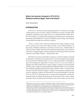 Before the Assyrian Conquest in 671 BCE: Relations Between Egypt, Kush and Assyria