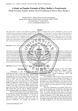 A Study on Popular Formula of Mary Shelley's Frankenstein 1