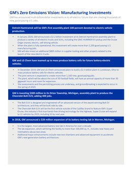 GM's Zero Emissions Vision: Manufacturing Investments