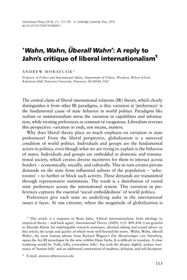 A Reply to Jahn's Critique of Liberal Internationalism