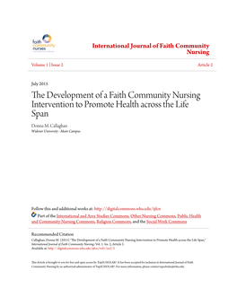 The Development of a Faith Community Nursing Intervention to Promote Health Across the Life Span