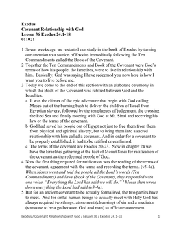 Exodus Covenant Relationship with God Lesson 36 Exodus 24:1-18 011021