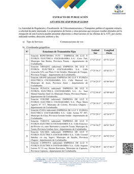 EXTRACTO DE PUBLICACIÓN La Autoridad De Regulación Y