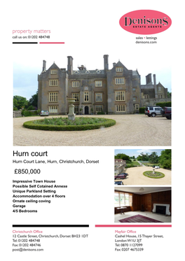 Hurn Court Hurn Court Lane, Hurn, Christchurch, Dorset £850,000