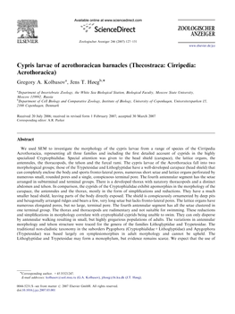 Cypris Larvae of Acrothoracican Barnacles (Thecostraca: Cirripedia: Acrothoracica) Gregory A
