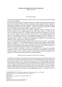 A Recent Controversy About Possession in Scots Law Revives One of the Most Classical Debates in the Civil Law Tradition