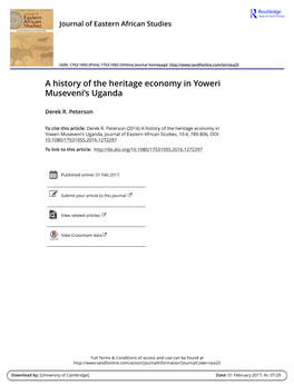 A History of the Heritage Economy in Yoweri Museveni's Uganda