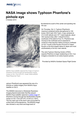 NASA Image Shows Typhoon Phanfone's Pinhole Eye 3 October 2014