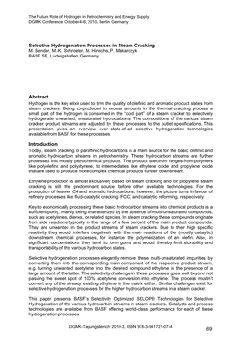 Selective Hydrogenation Processes in Steam Cracking M