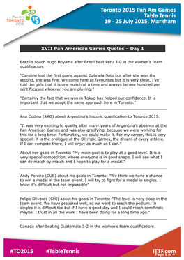 XVII Pan American Games Quotes – Day 1