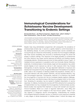 Immunological Considerations for Schistosoma Vaccine Development: Transitioning to Endemic Settings