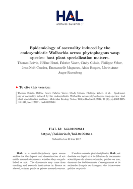 Epidemiology of Asexuality Induced by the Endosymbiotic Wolbachia Across Phytophagous Wasp Species: Host Plant Specialization Matters