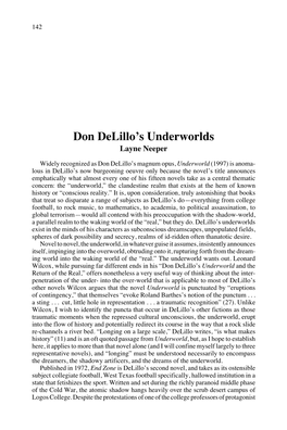 Don Delillo's Underworlds