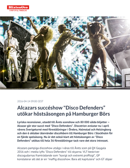 Alcazars Succéshow "Disco Defenders” Utökar Höstsäsongen På Hamburger Börs