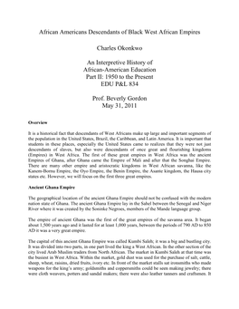 African Americans Descendants of Black West African Empires Charles Okonkwo an Interpretive History of African-American Educatio