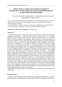 Structural Versus Functional Habitat Connectivity Measures to Explain Bird Diversity in Fragmented Orchards