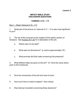 7:2 Day 1 – Read I Samuel 4:1B