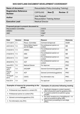 Resuscitation Policy (Including Training)