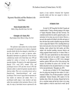 The Southwest Journal of Criminal Justice, Vol. 8(2) Hegemonic Masculinity and Mass Murderers in the United States