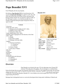 Pope Benedict XVI - Wikipedia, the Free Encyclopedia Page 1 of 13