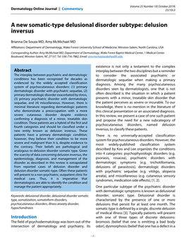 A New Somatic-Type Delusional Disorder Subtype: Delusion Inversus