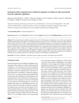 Estimation of the Competitiveness of Ephedrus Plagiator in Relation to Other Parasitoids from the Subfamily Aphidiinae