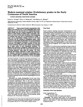 Cretaceous of North America (Vertebrate Paleontology/Dental Function/Marsupial) Louis L