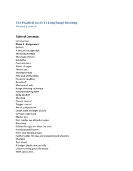 The Practical Guide to Long Range Shooting Table of Contents