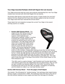 Tour Edge Awarded Multiple 2018 Golf Digest Hot List Awards